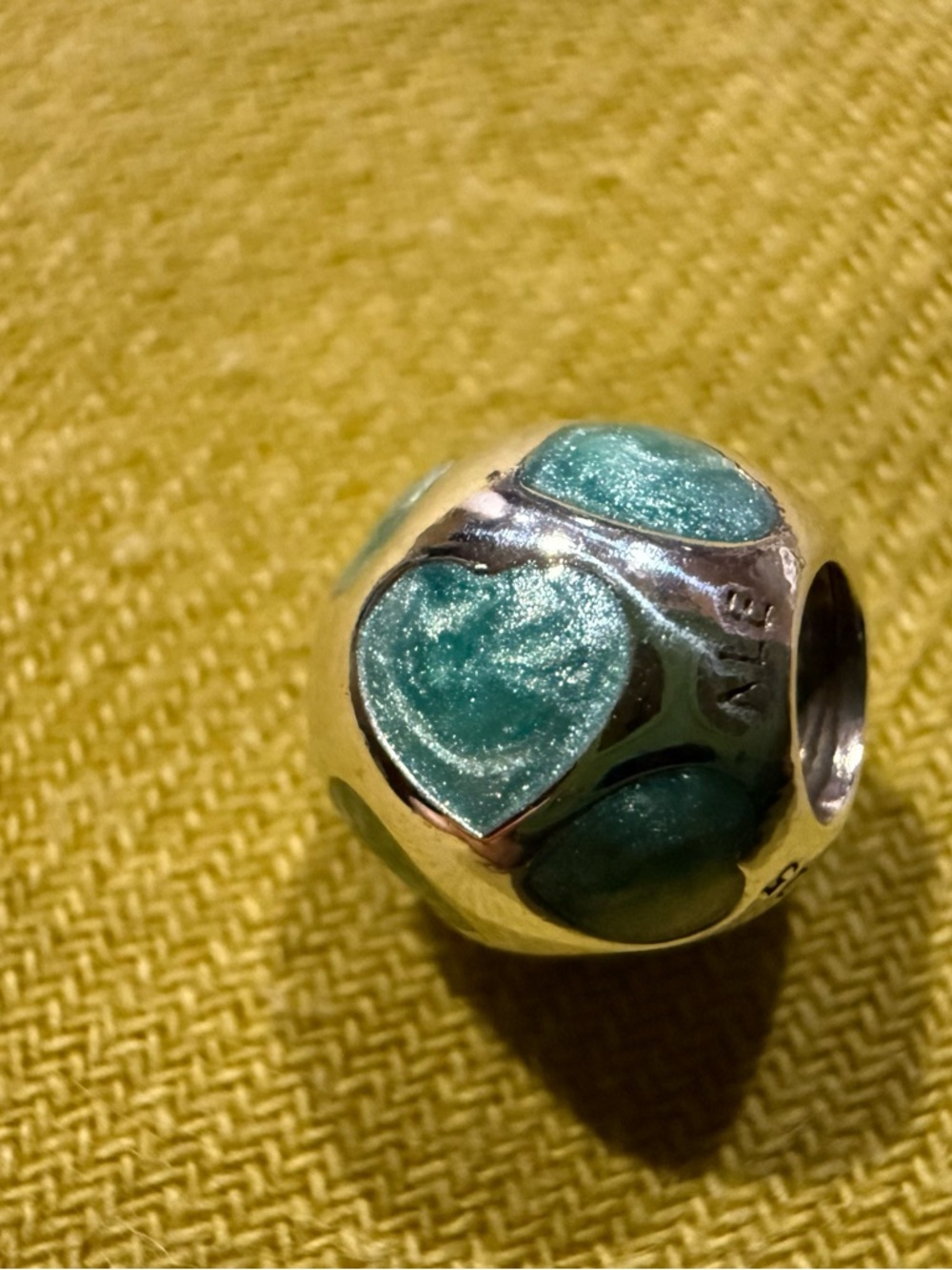 Pandora Silver Charm with Shimmering Teal Heart Enamel